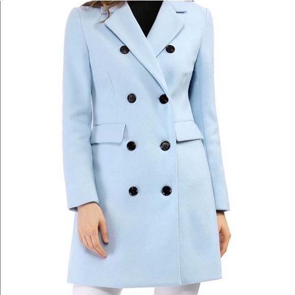 Allegra K Light Blue Pea Coat - Picture 1 of 11